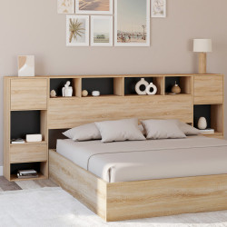 CAMPHA 240 cm testata indipendente con comodini in legno e nero + cassetti + nicchie