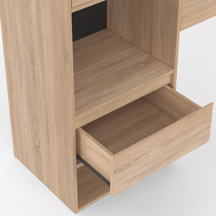 Cabecero de pedestal negro y madera con mesitas de noche de cajones, armarios y nichos - CAMPHA | IDMarket