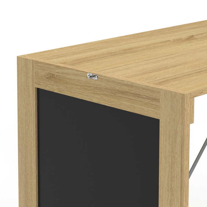 Table murale pliable MACCHIA avec étagères et tableau craie 2 personnes bois et noir