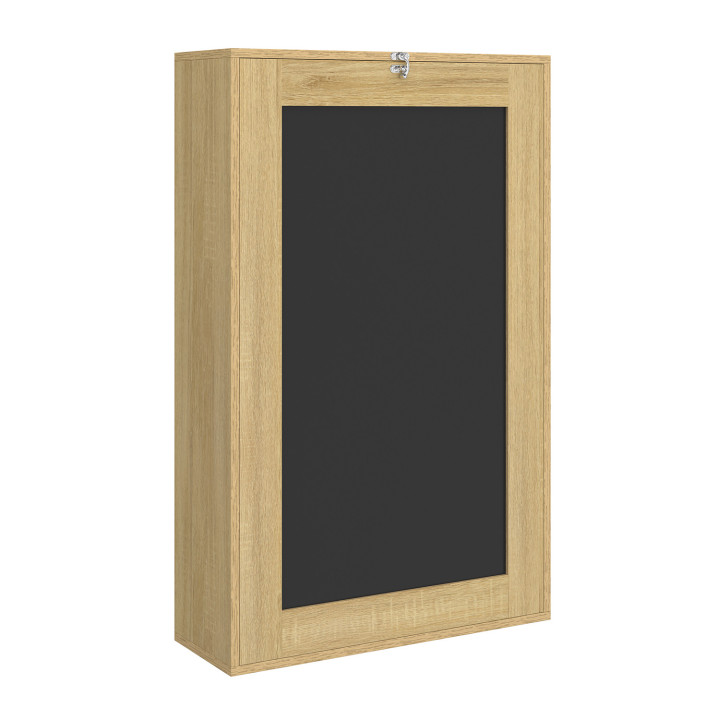 Table murale pliable MACCHIA avec étagères et tableau craie 2 personnes bois et noir