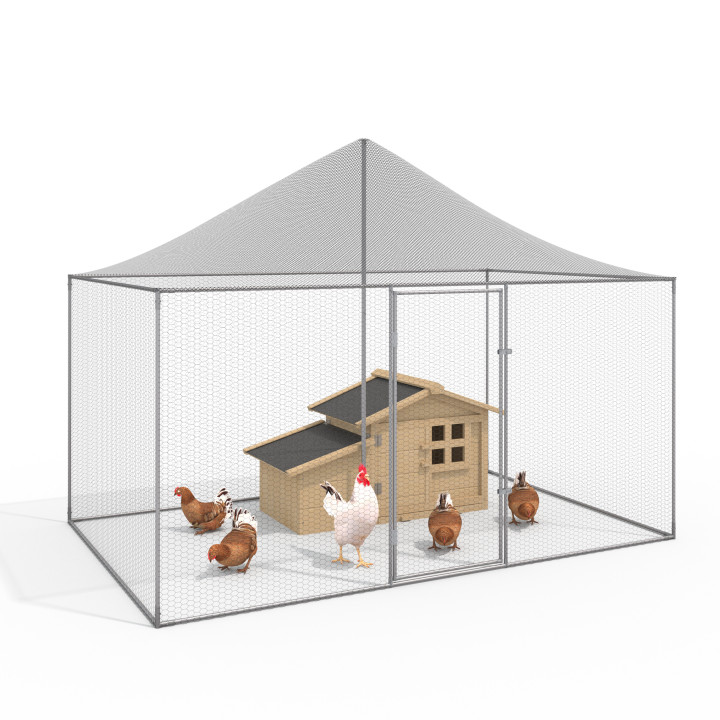 Gallinero 6m² 3x2M con tejado y red de acero galvanizado | ID Market