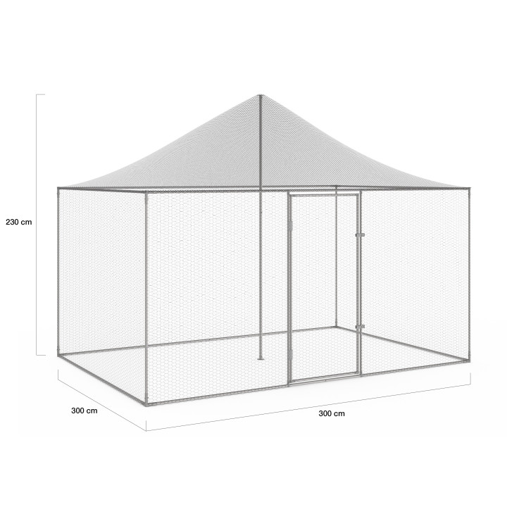 Gallinero 6m² 3x2M con tejado y red de acero galvanizado | ID Market