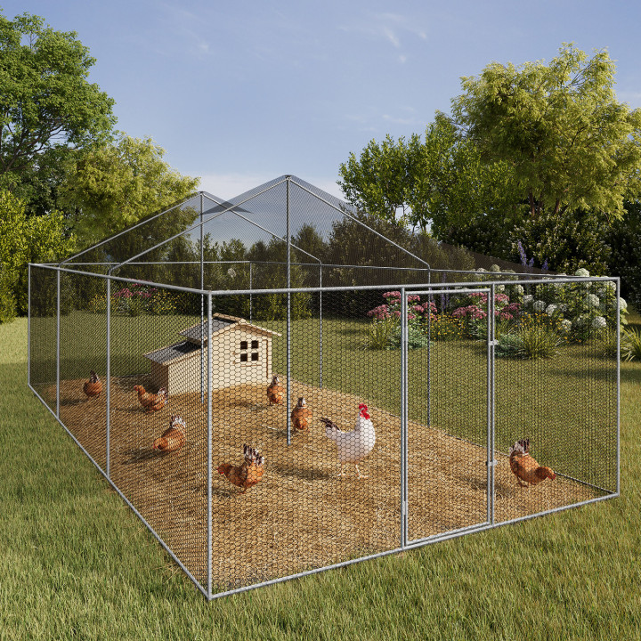 Voliera di 18 m² con recinto in rete metallica di 6 x 3 M per animali da cortile
