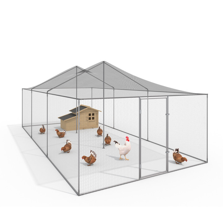 Gallinero 18m² 6x3M con tejado y red de acero galvanizado | ID Market
