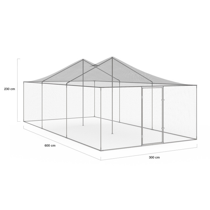Gallinero 18m² 6x3M con tejado y red de acero galvanizado | ID Market