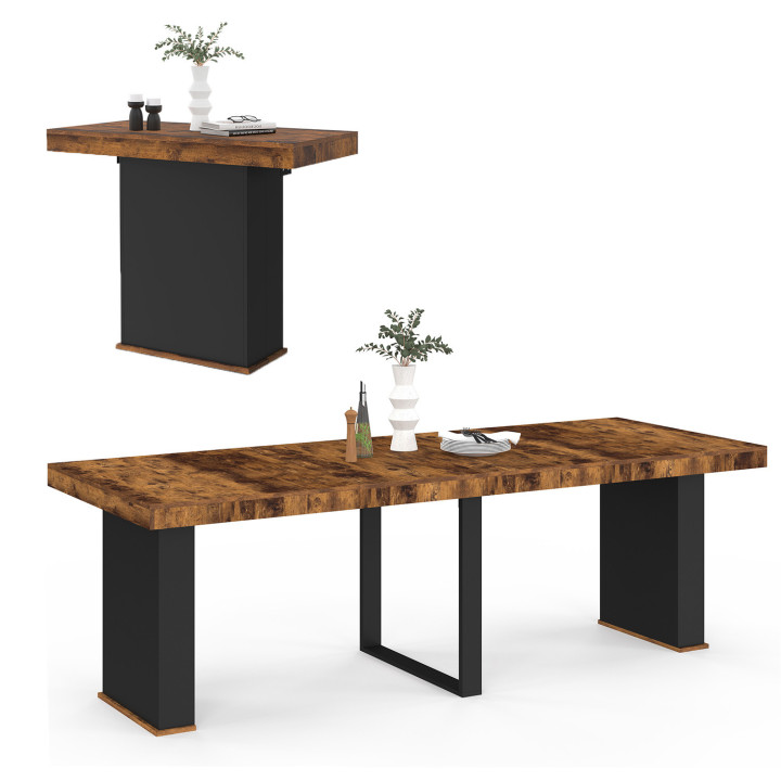 Table console extensible EDEN 10 personnes 235 cm bois effet vieilli et noir