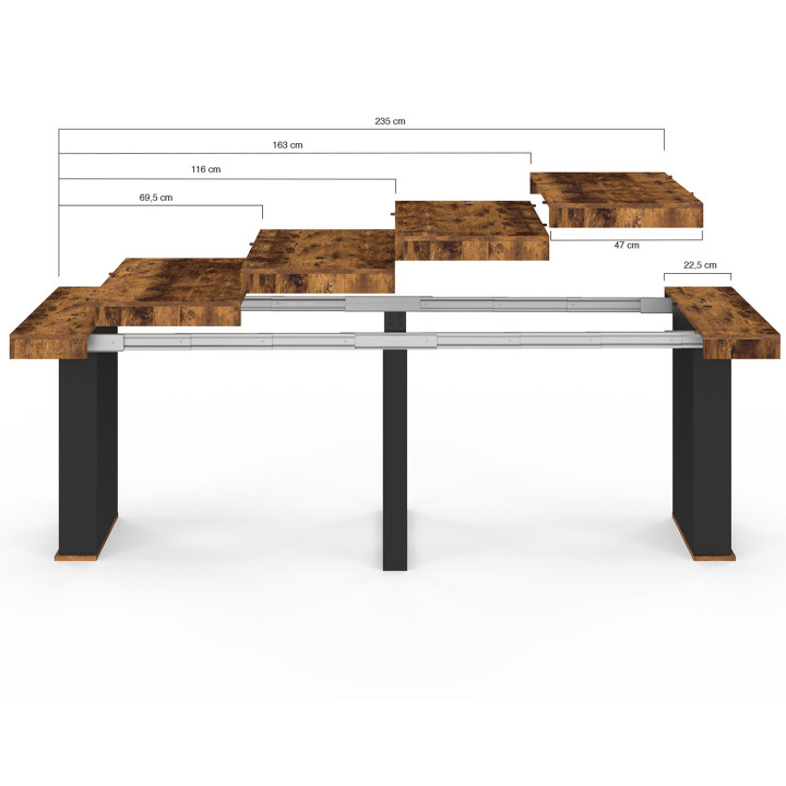 Table console extensible EDEN 10 personnes 235 cm bois effet vieilli et noir