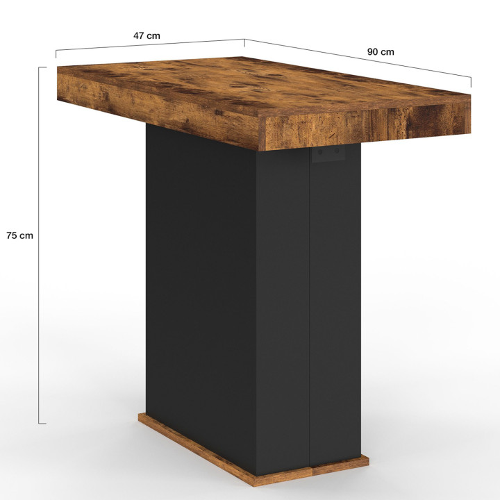 Table console extensible EDEN 10 personnes 235 cm bois effet vieilli et noir