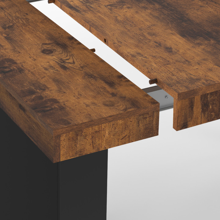 Table console extensible EDEN 10 personnes 235 cm bois effet vieilli et noir