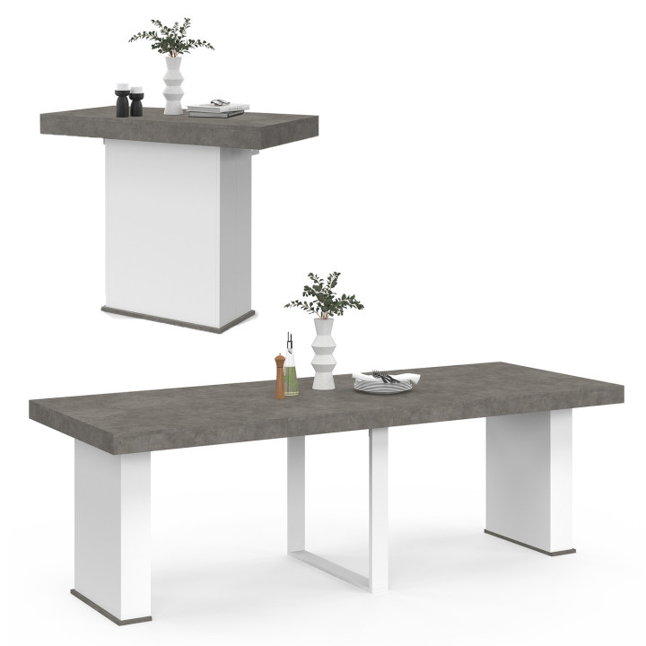 Mesa consola extensible para 10 personas 235 cm hormigón y blanco - EDEN | ID Market