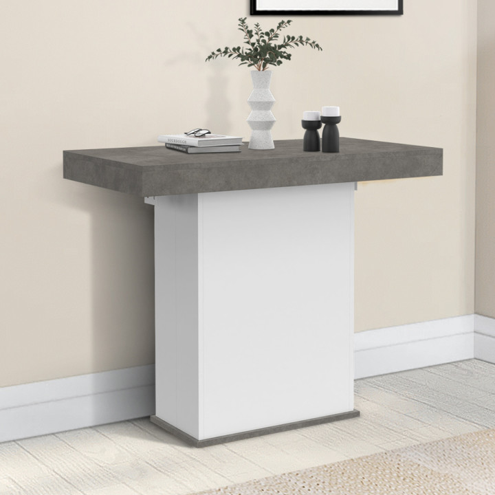 Mesa consola extensible para 10 personas 235 cm hormigón y blanco - EDEN | ID Market