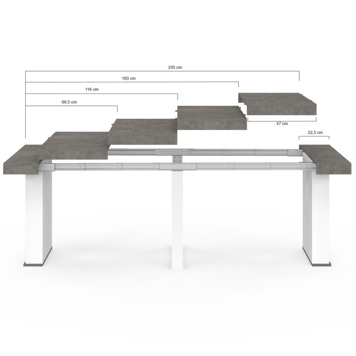 EDEN uitschuifbare consoletafel, 10-zits, 235 cm, beton en wit