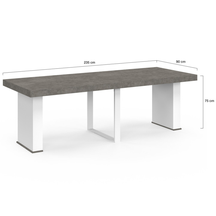 Mesa consola extensible para 10 personas 235 cm hormigón y blanco - EDEN | ID Market