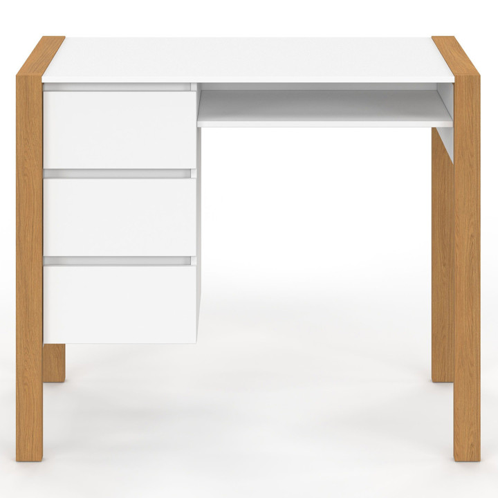 Scrivania scandinava in legno e bianco con 3 cassetti e 1 nicchia - HUGO | ID Market