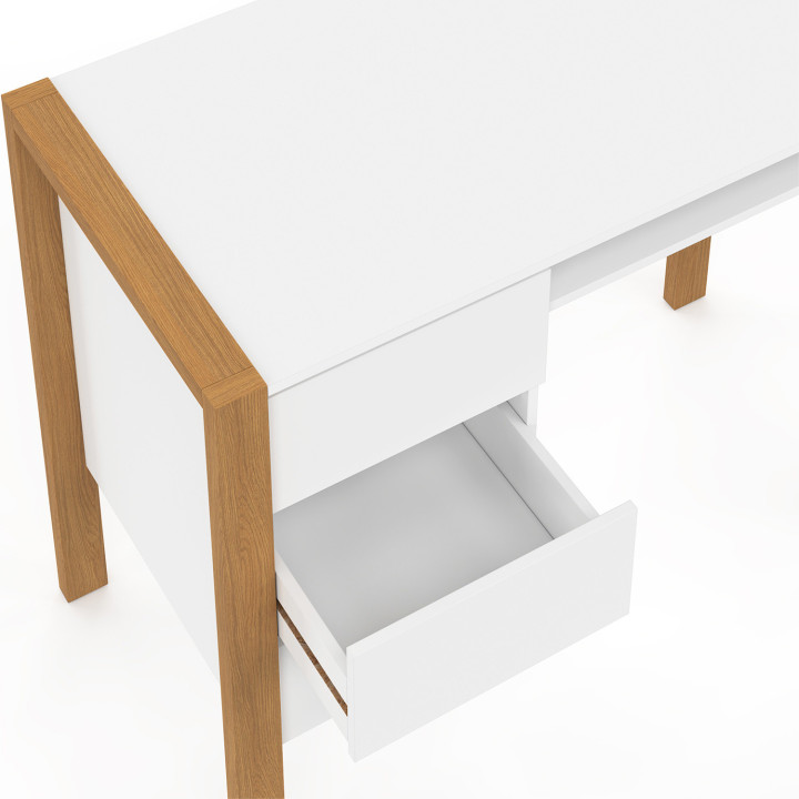 Scrivania scandinava in legno e bianco con 3 cassetti e 1 nicchia - HUGO | ID Market