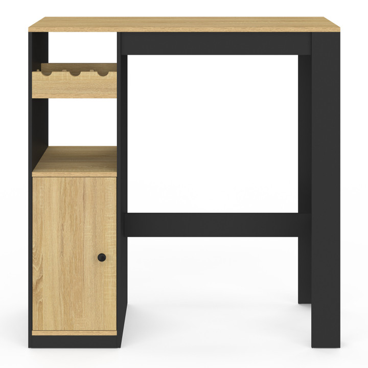 Table de bar AMERI avec placard et range bouteilles 2 personnes bois et noir