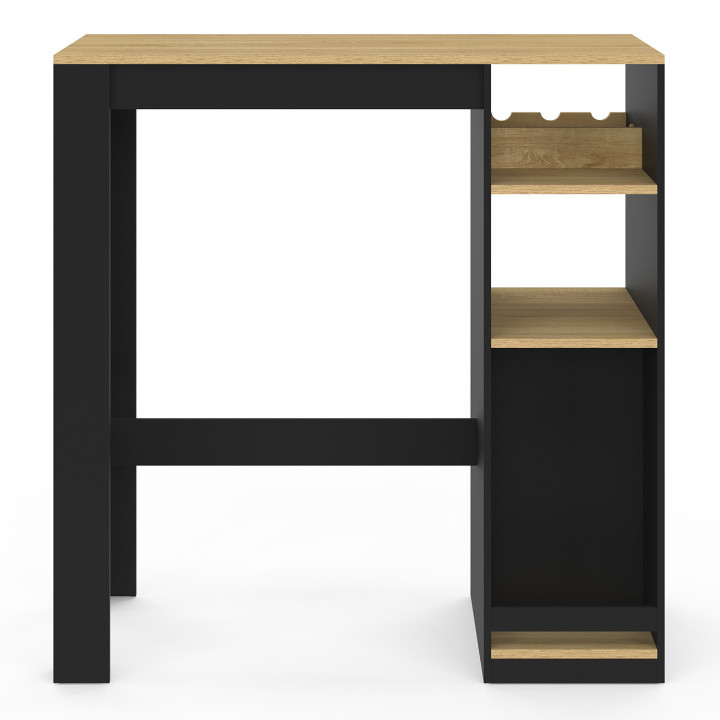 Table de bar AMERI avec placard et range bouteilles 2 personnes bois et noir
