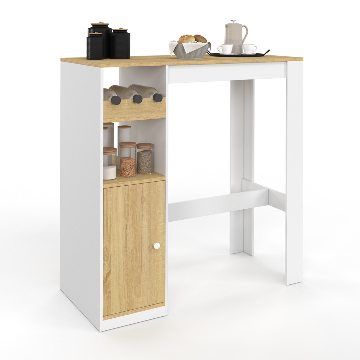 AMERI bartafel met kast en flessenhouder voor 2 personen, hout en wit