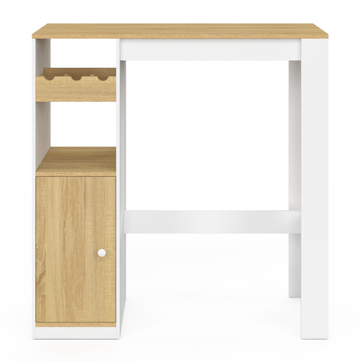 Mesa de bar en madera y blanco con armario y portabotellas para 2 personas - AMERI || Mesa de bar con armario y portabotellas pa