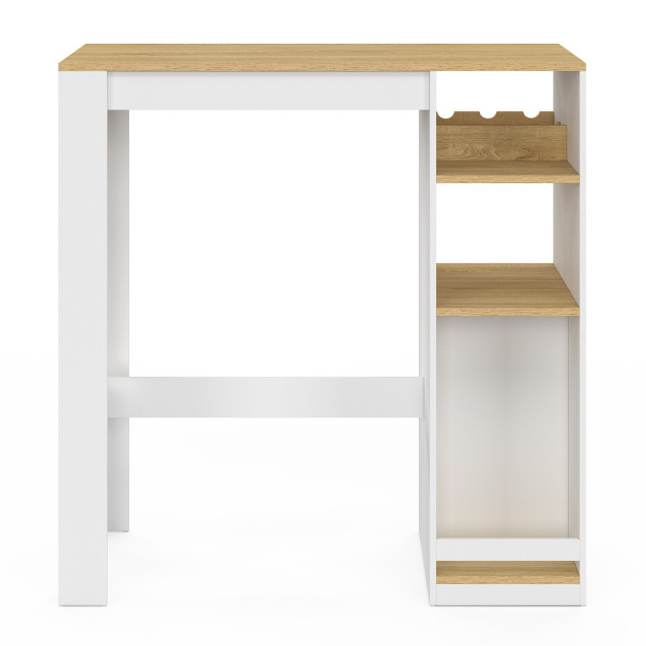 Mesa de bar en madera y blanco con armario y portabotellas para 2 personas - AMERI || Mesa de bar con armario y portabotellas pa