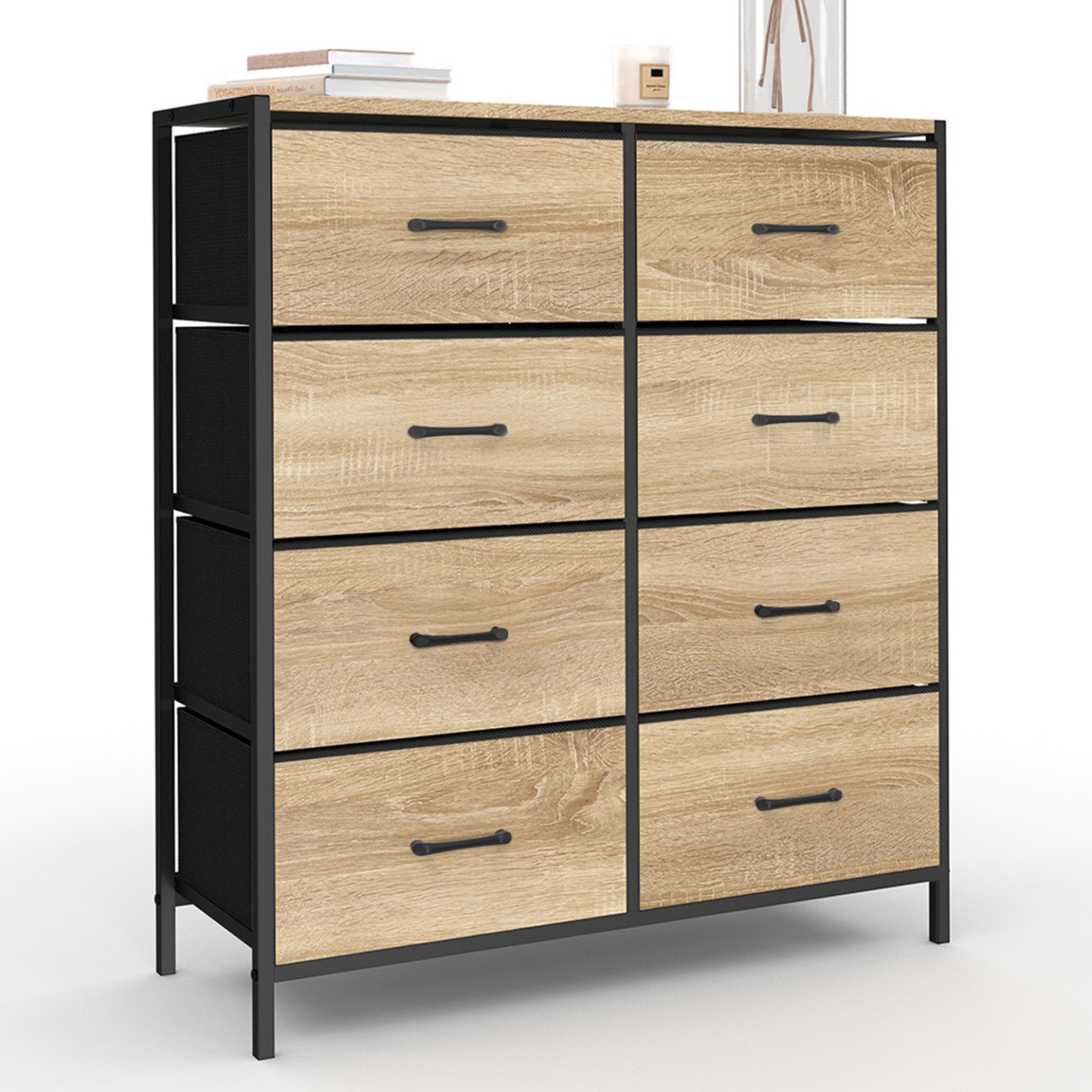 Commode 8 tiroirs métal et bois design industriel en tissu - UTAH