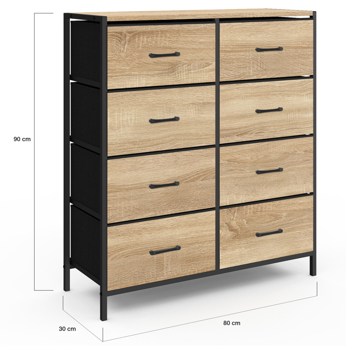 Commode 8 tiroirs métal et bois design industriel en tissu - UTAH