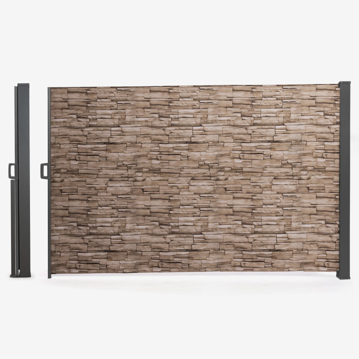 Schermo pieghevole retrattile all'aperto 180x400cm pietra stampa laterale cieco | ID Market