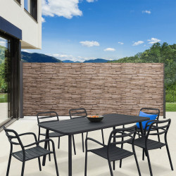 Paravent extérieur rétractable 180 x 400 cm motif pierre store latéral