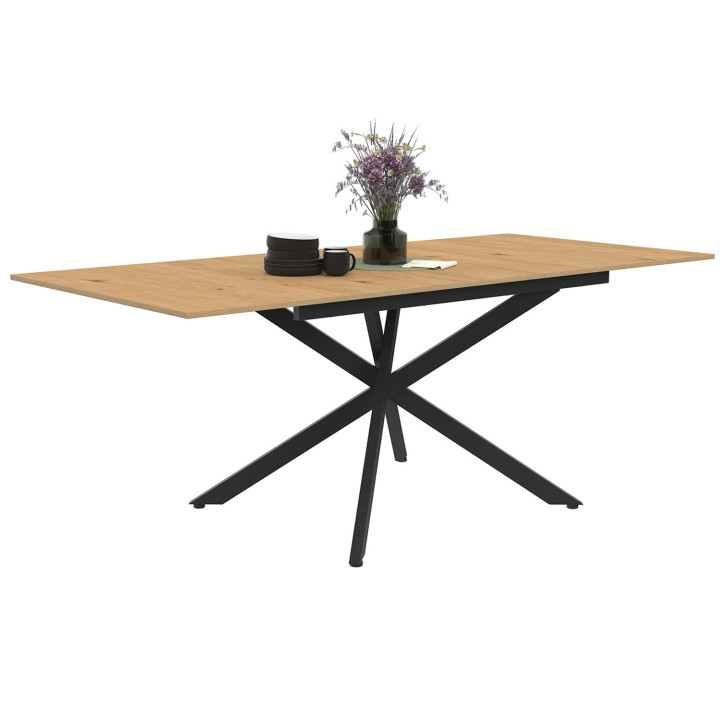 Uitschuifbare rechthoekige eettafel 6-10 personen hout en zwart 160-200cm - INES | ID Market