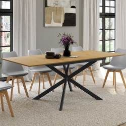 Table à manger extensible rectangle INES 6-10 personnes bois et noir 160-200 cm