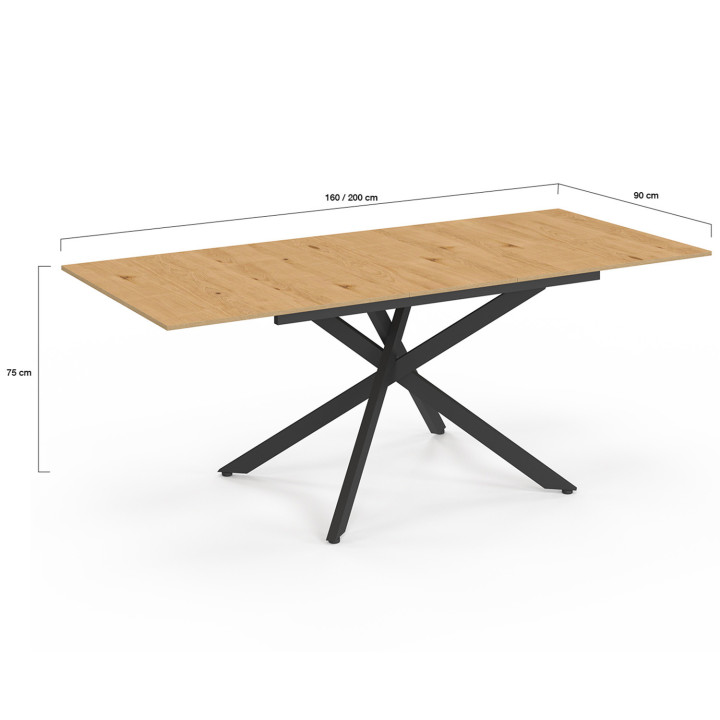 Mesa de comedor rectangular extensible 6-10 personas madera y negro 160-200cm - INES | ID Market