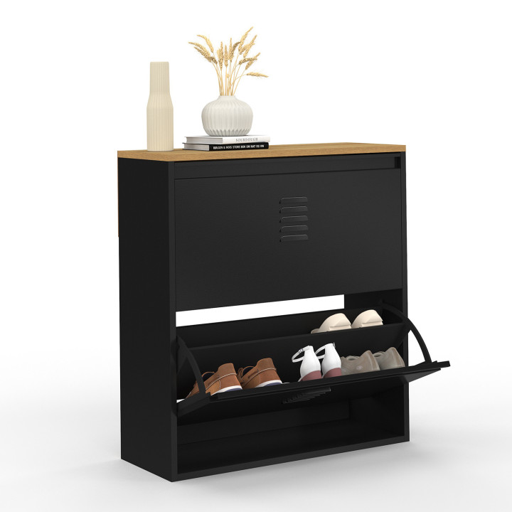 Mueble zapatero 12 pares 2 puertas metal negro diseño industrial - ESTER | ID Market