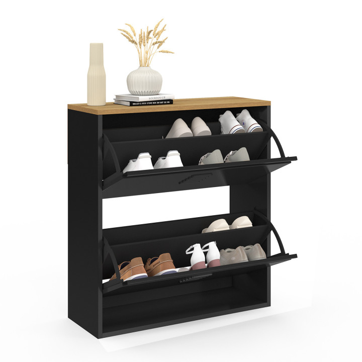 Mueble zapatero 12 pares 2 puertas metal negro diseño industrial - ESTER | ID Market