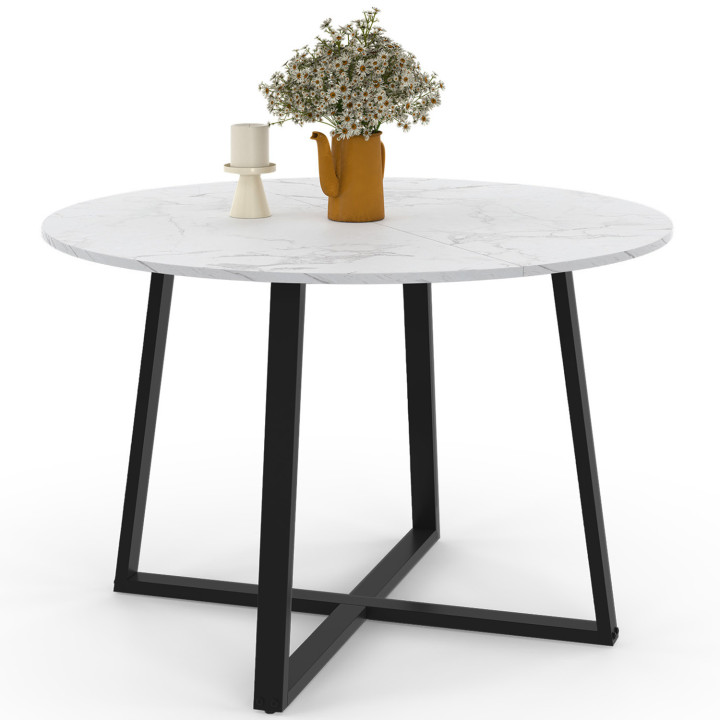 Table à manger ronde SELMA 4 personnes plateau effet marbre blanc ALASKA et noir 110 cm