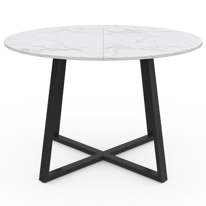 Mesa de comedor redonda 4-6 personas efecto mármol blanco y negro 110 cm - SELMA | ID Market