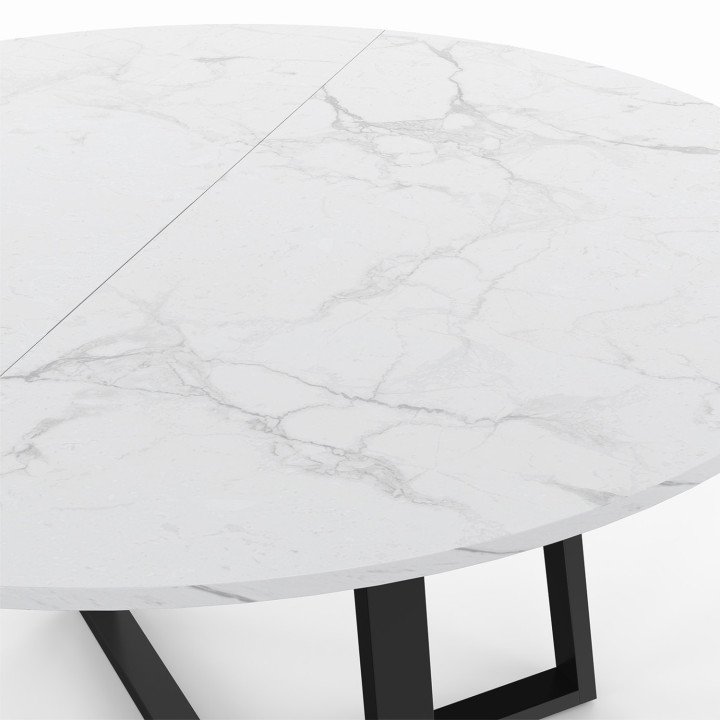 Mesa de comedor redonda 4-6 personas efecto mármol blanco y negro 110 cm - SELMA | ID Market