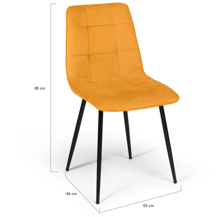 Lot de 6 chaises MILA en velours mix color bleu x2, jaune ocre x2, rose x2