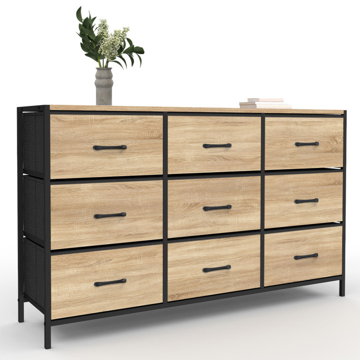 Commode 9 tiroirs en tissu UTAH 115 cm meuble de rangement design industriel Commode 9 tiroirs en tissu UTAH 115 cm meuble de rangement design industriel