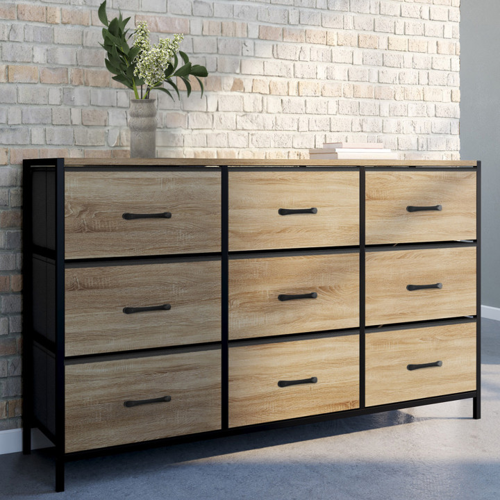 Commode 9 tiroirs en tissu UTAH 115 cm meuble de rangement design industriel Commode 9 tiroirs en tissu UTAH 115 cm meuble de rangement design industriel
