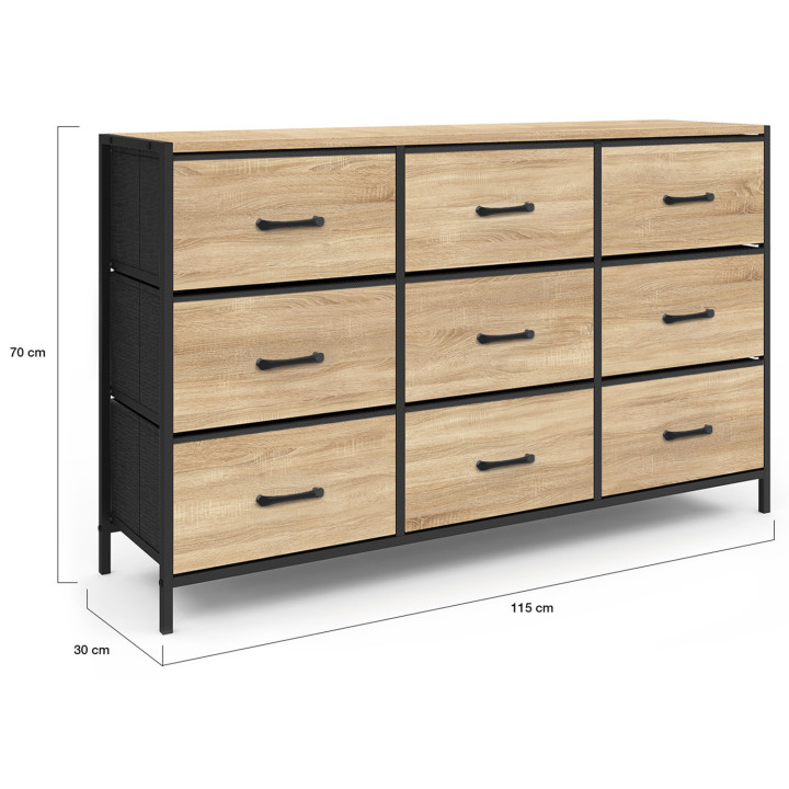 Commode 9 tiroirs en tissu UTAH 115 cm meuble de rangement design industriel Commode 9 tiroirs en tissu UTAH 115 cm meuble de rangement design industriel