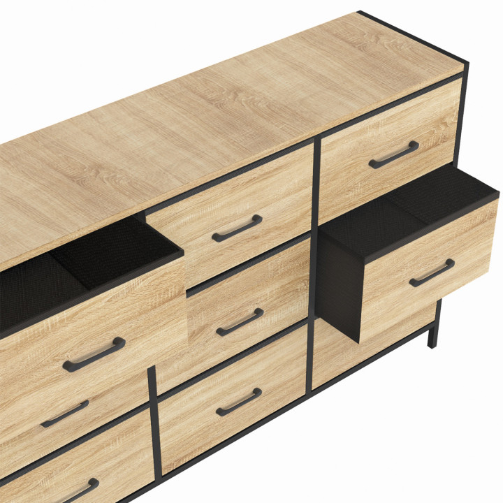 Commode 9 tiroirs en tissu UTAH 115 cm meuble de rangement design industriel Commode 9 tiroirs en tissu UTAH 115 cm meuble de rangement design industriel