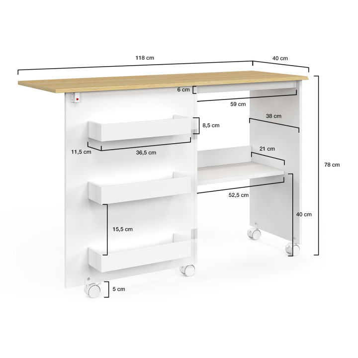 Table de couture pliable à roulettes Meuble pour Machine à Coudre avec 4 étagères