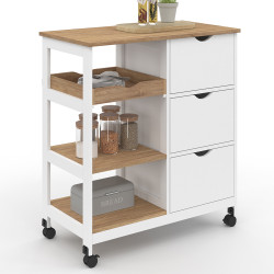 MUNA keuken dressoir 3 manden + 1 verwijderbaar dienblad wit en beuken effect L.76 cm