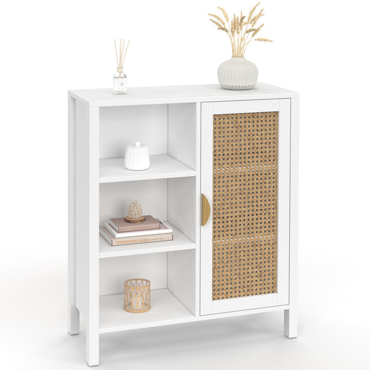 Wit dressoir met rieten 3 planken en kast 70 cm - EDHEN | ID Market