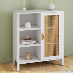Wit dressoir met rieten 3 planken en kast 70 cm - EDHEN | ID Market