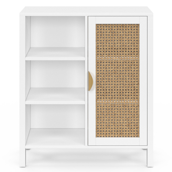 Aparador blanco con caña 3 estantes y armario 70 cm - EDHEN | ID Market