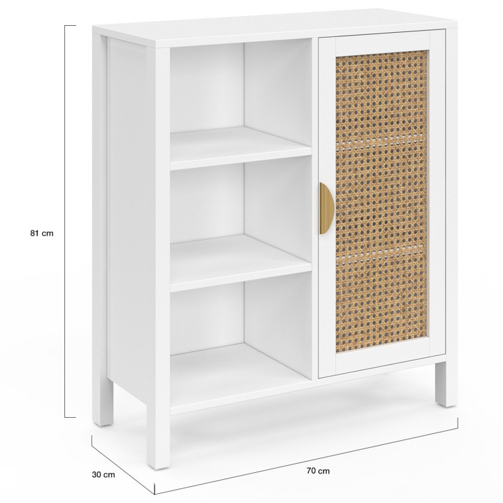 Wit dressoir met rieten 3 planken en kast 70 cm - EDHEN | ID Market