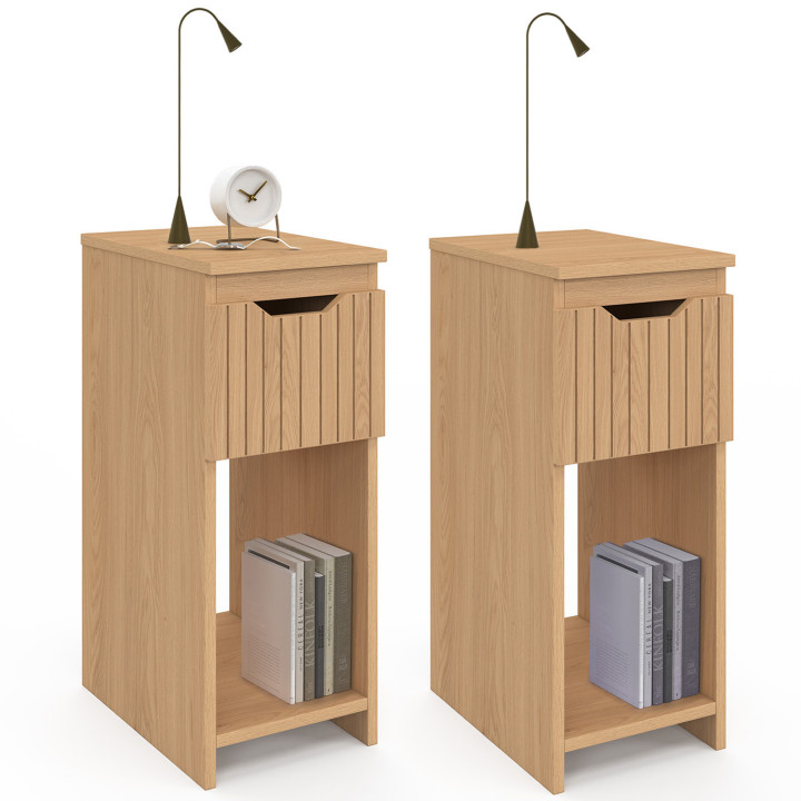 ¡Mesitas de noche efecto madera y listones con 1 cajón - ANOUK | Zen Cart! IDMarket