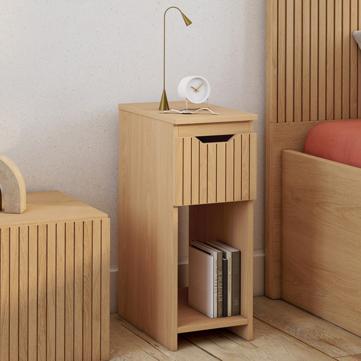 Mesitas de noche estrechas con listón y efecto madera y 1 cajón - ANOUK | IDMarket
