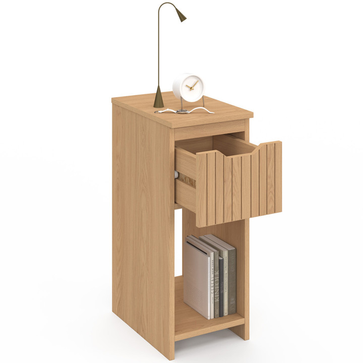 ¡Mesitas de noche efecto madera y listones con 1 cajón - ANOUK | Zen Cart! IDMarket